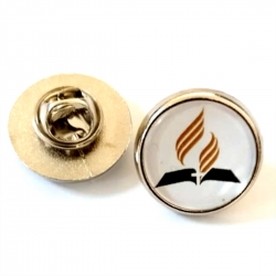 Insigna metalica rotunda cu pin de rever, Biserica Adventista